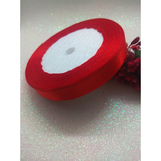 УЦЕНКА Лента атласная однотонная 1.2 см*25 ярдов цв. красный, цена за катушку